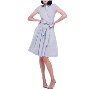 NORMA KAMALI Belted Pinstripe Button Down Shirt Dress Size L